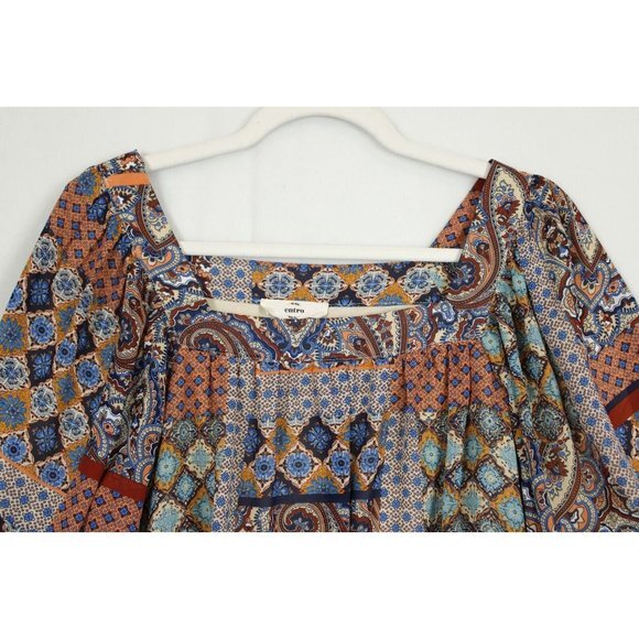 Entro Blouse Women M Boho Paisley Mixed Print Square Neck Flutter Sleeve Top - Picture 13 of 13